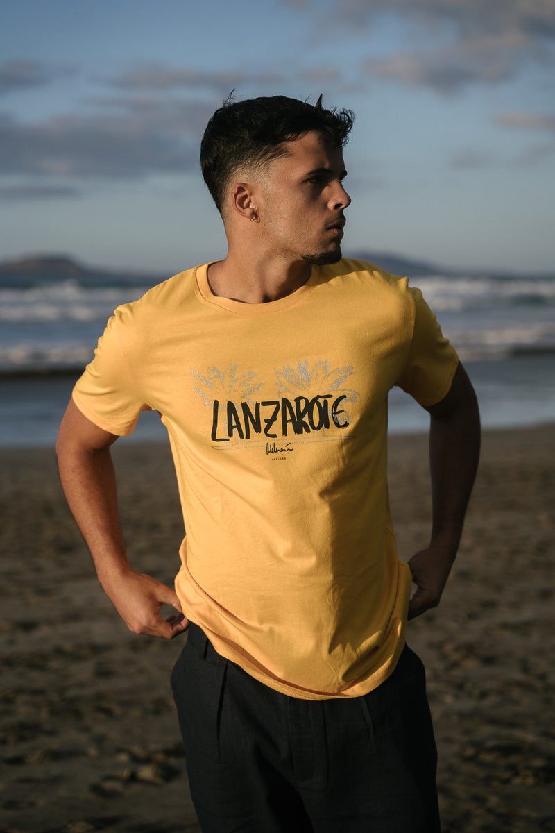 TSHIRT AMARILLO PALMERAS PLATA